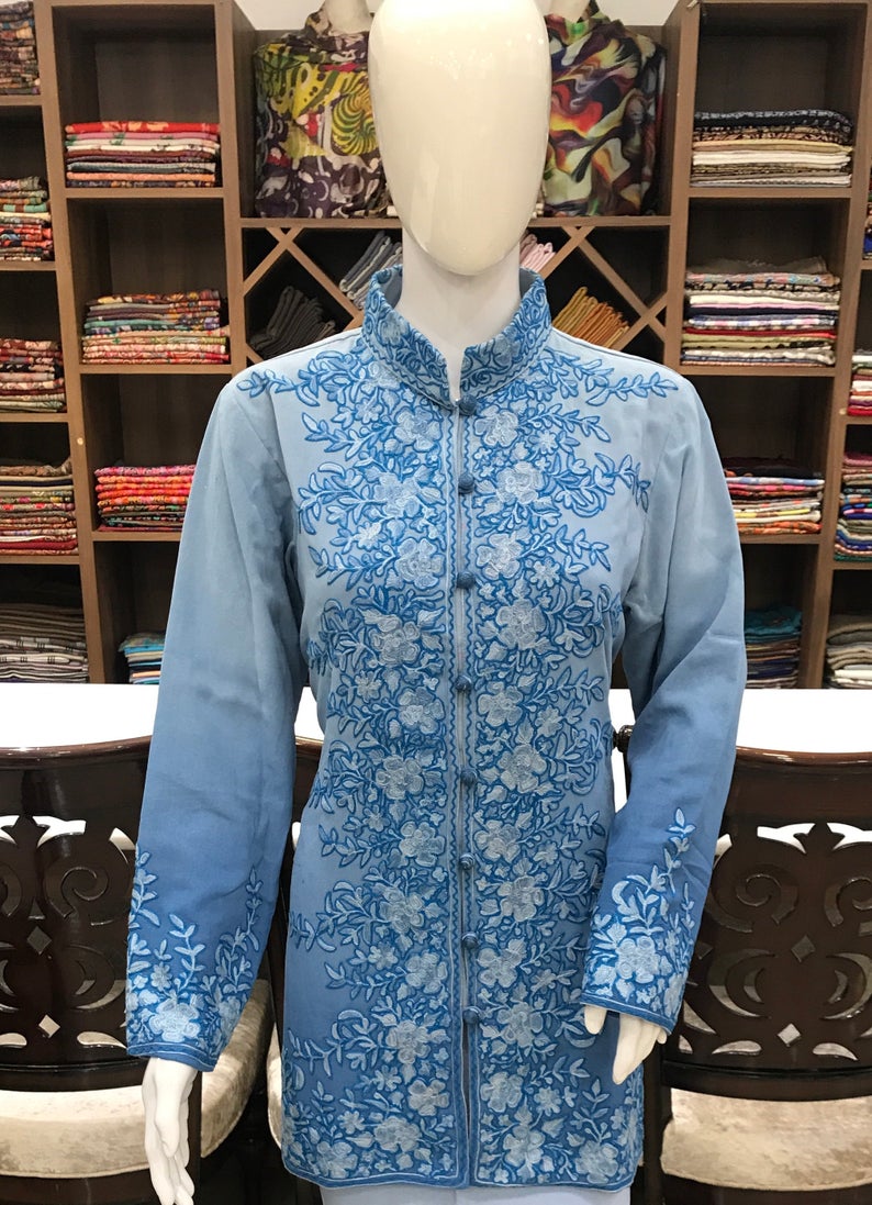 Blue Ombre Kashmiri Embroidered Summer Jackets