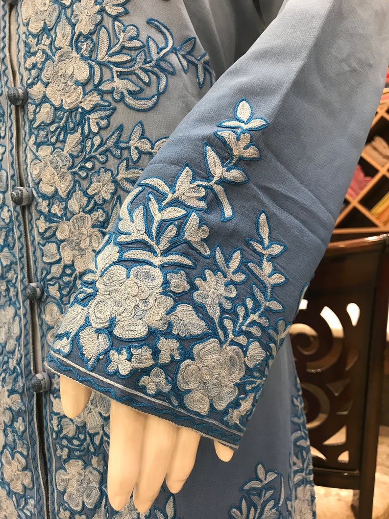 Kashmiri Embroidered Summer Jacket Blue Ombre