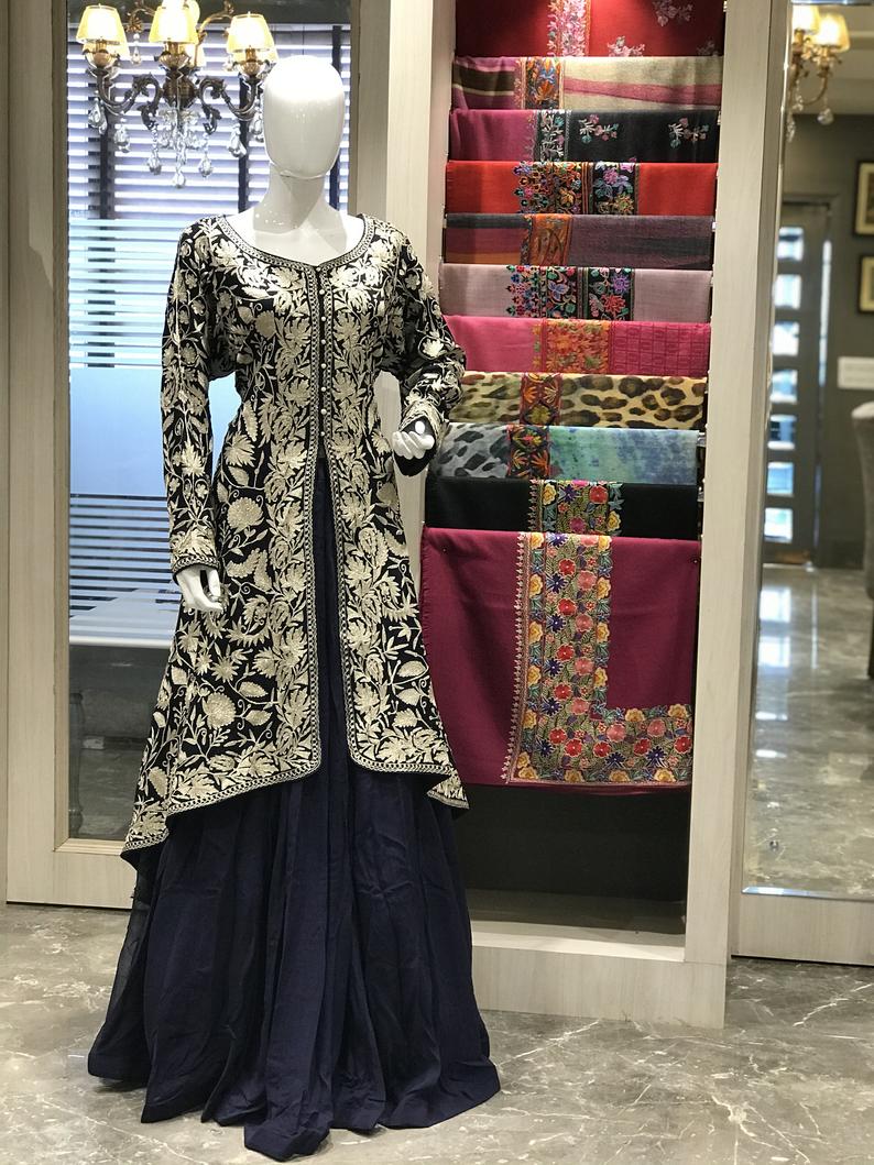 Steps Flared Women Dress with Kashmiri Tilla Steps Flared Women Dress with Kashmiri Tilla Embroidery