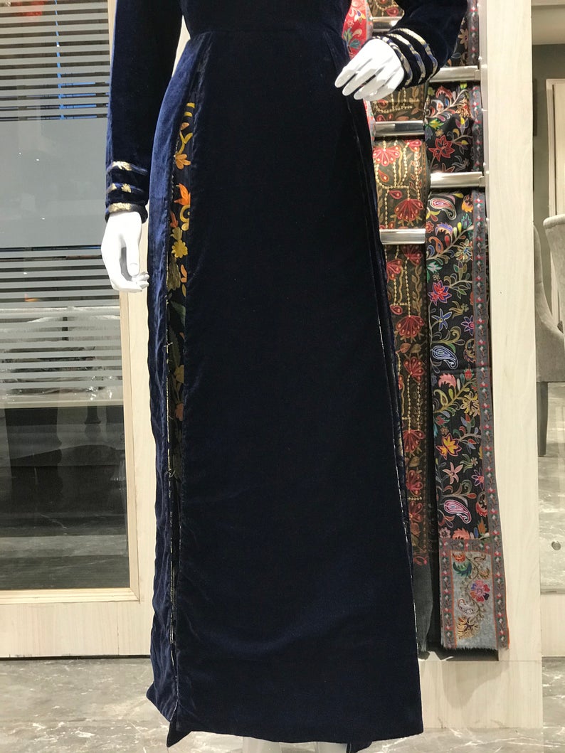 Velvet Dress with Kashmiri Aari embroidered pants 4