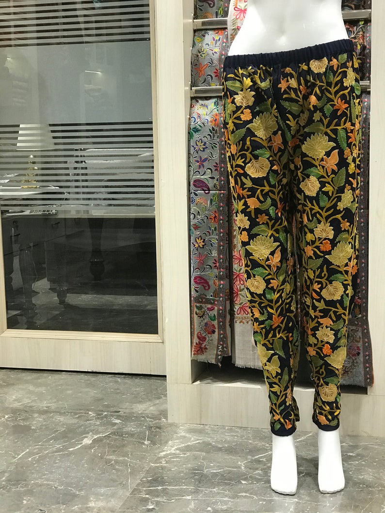 Velvet Dress with Kashmiri Aari embroidered pants Bottom Vi
