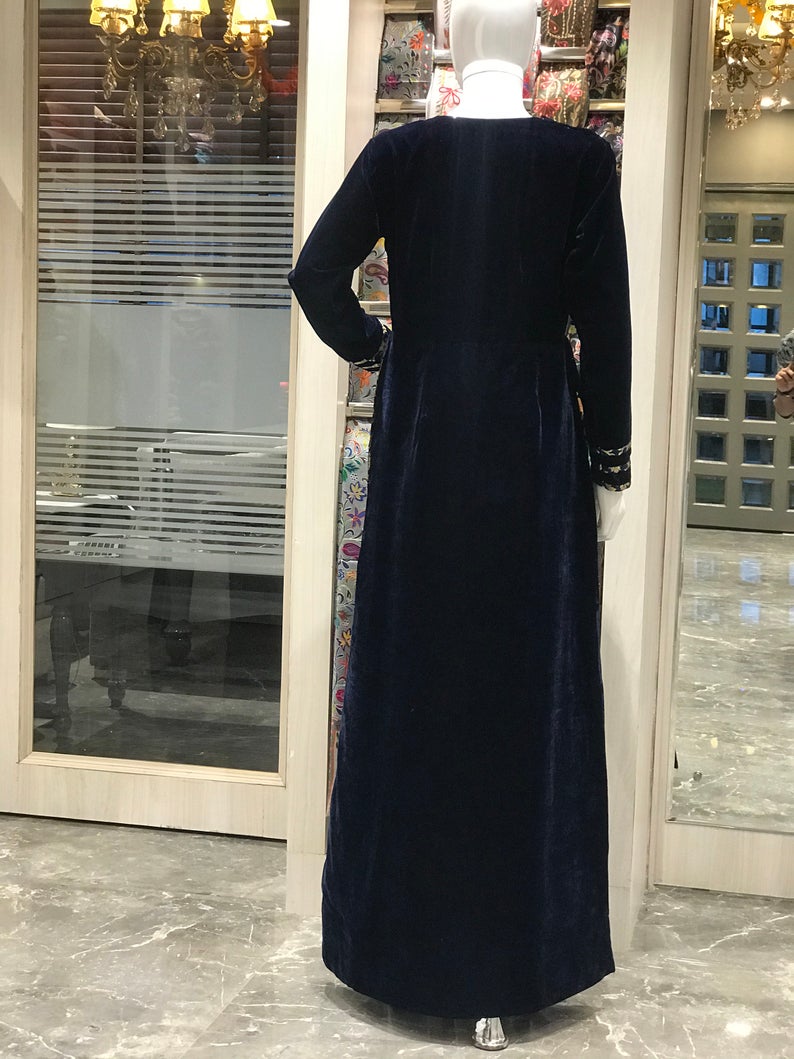 Velvet Dress with Kashmiri Aari embroidered pants View