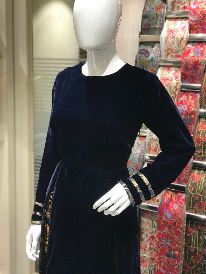 Velvet Dress with Kashmiri Aari embroidered pants1
