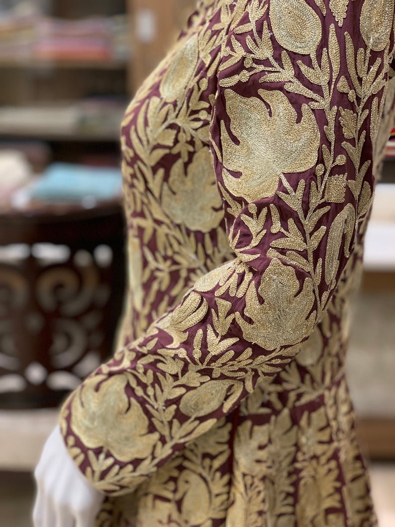 Wine Tilla Embroidered Kashmiri Dress Right