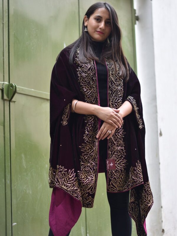 Pure Wool Cape Shawl With Hand Kardana Work