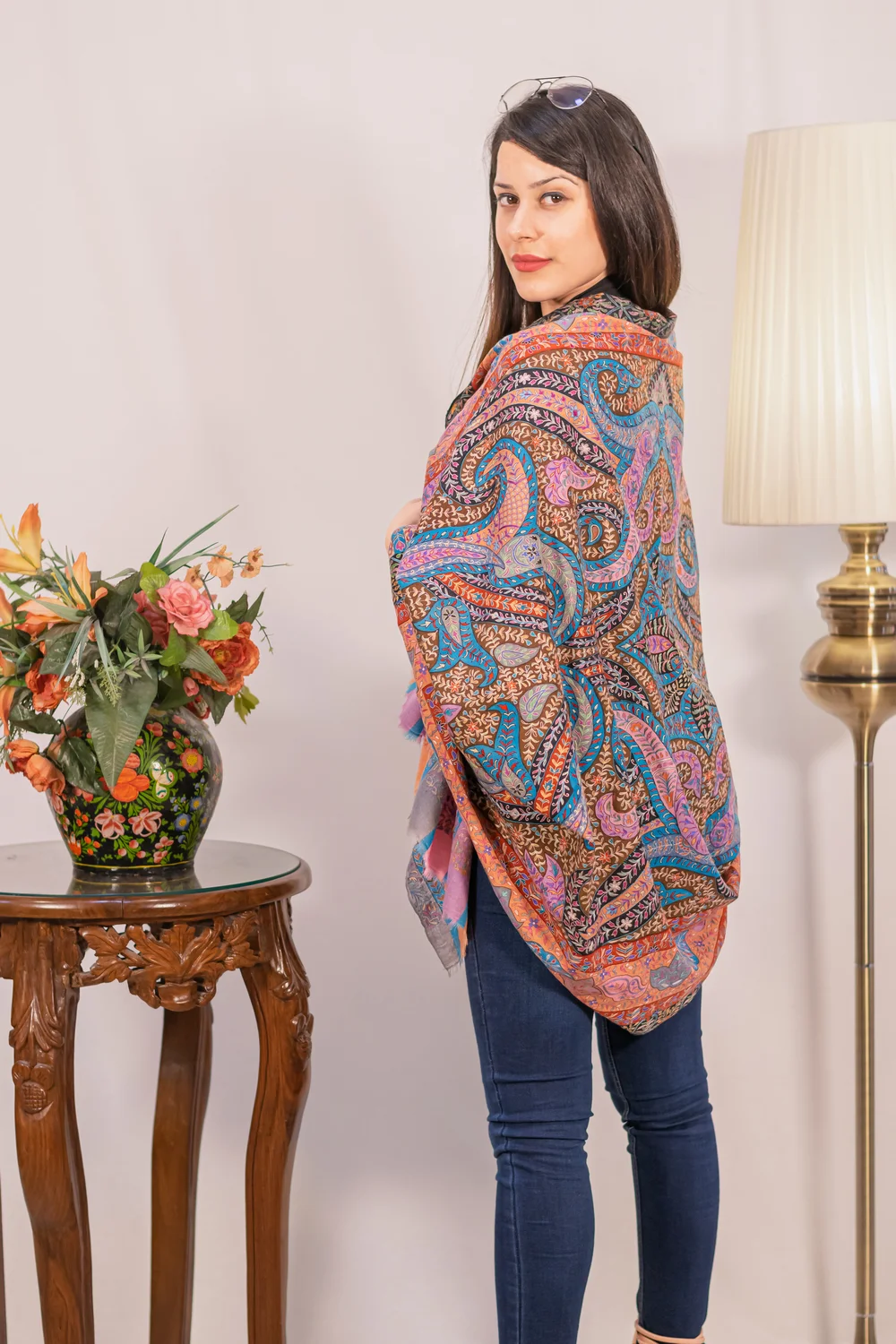 Pure Pashmina Kalamkari Shawl Wrap front