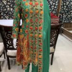 Green Flared Suit Dress With Rich Embroidery and Cut Daana Highlighting
