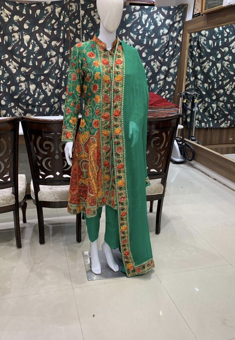 Flared Suit Dress With Rich Embroidery and Cut Daana Highlighting Front Flared Suit Dress With Rich Embroidery and Cut Daana Highlighting Front