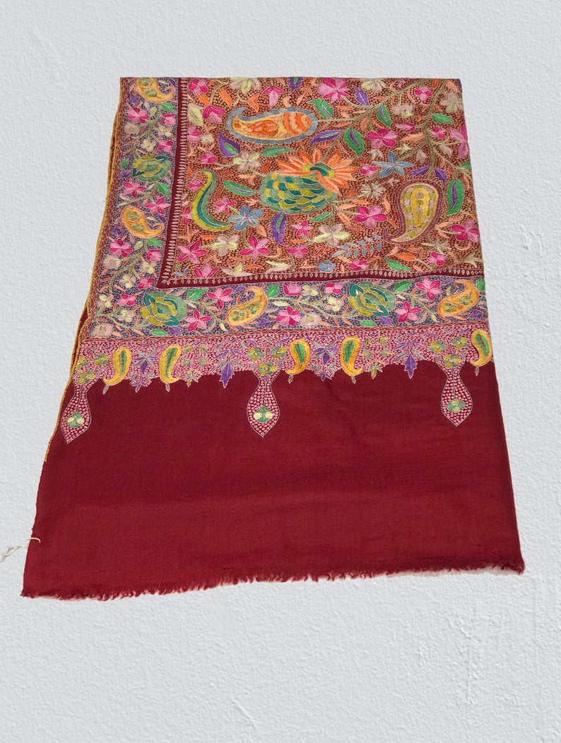 Maroon Papier Mache Hand Embroidered Jamawar