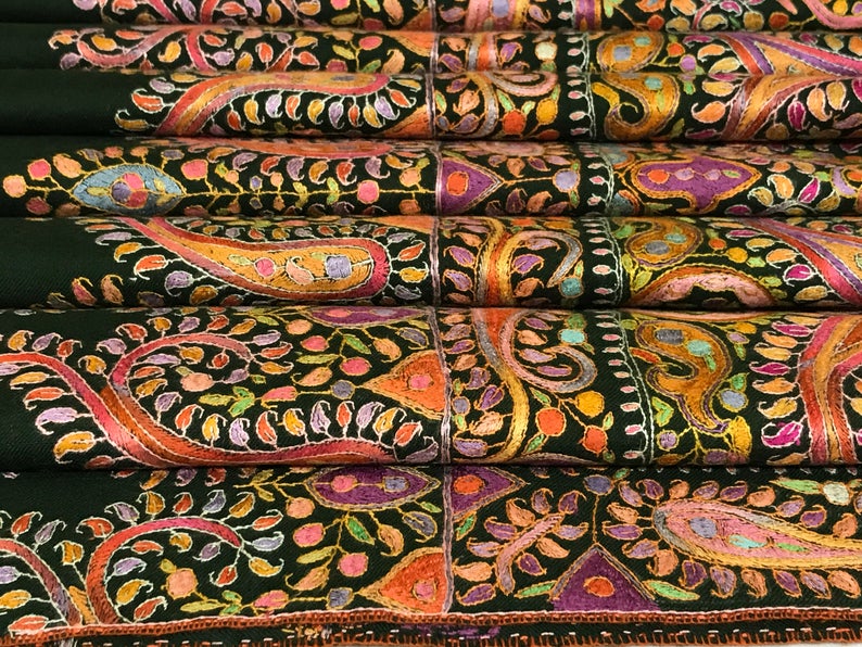 Paisley Pattern Papier Mache Hand Embroidered Pure Pashmina Shawl