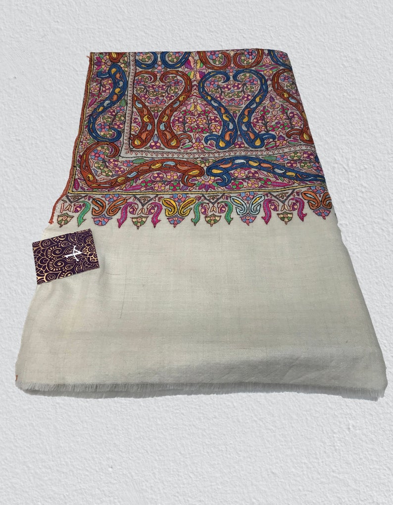 Papier Mache Hand Embroidered Pure Pashmina Shawl