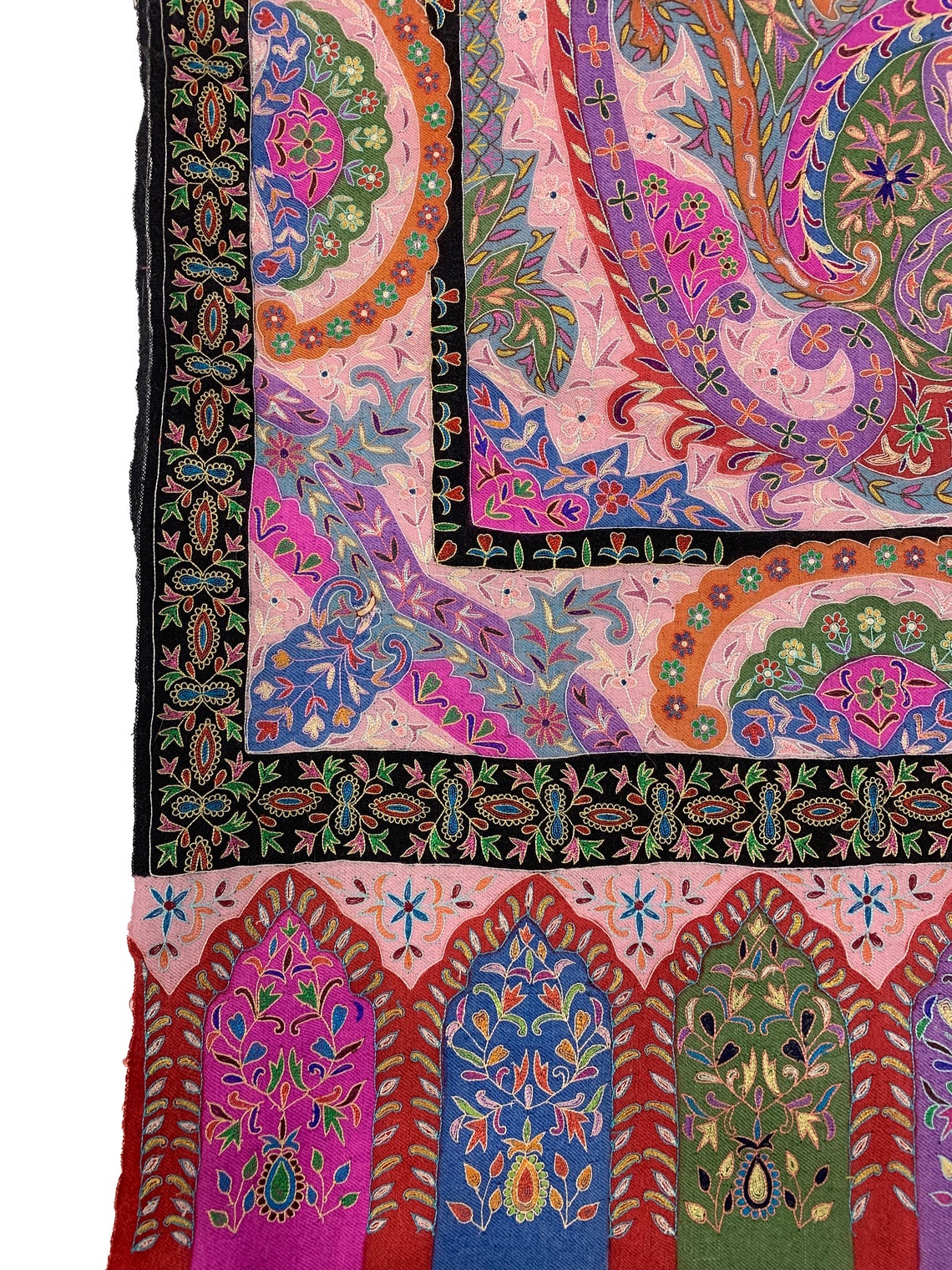 Pink Pure Pashmina Kalamkari Shawl With Hand Painting and Embroidery-1