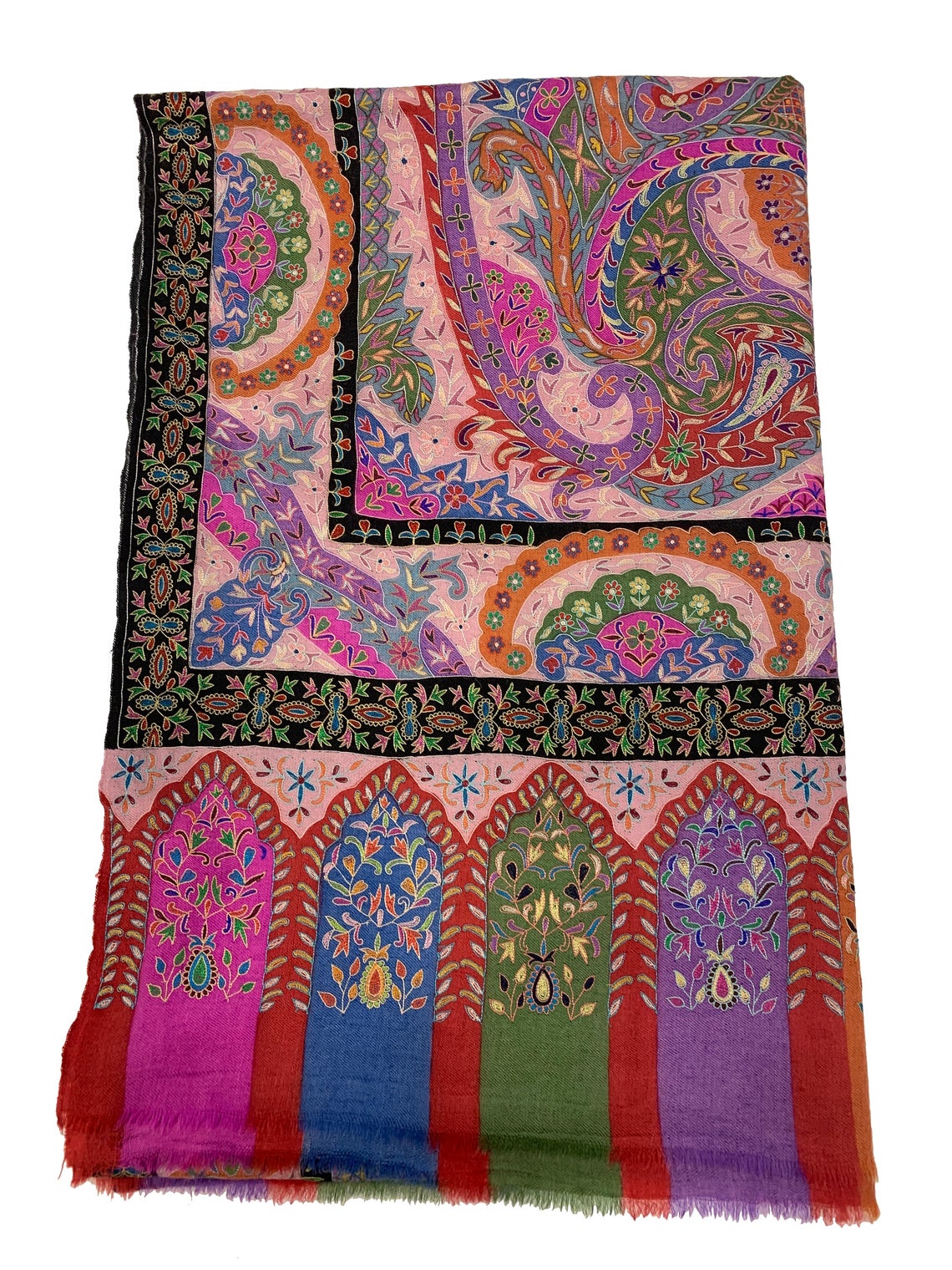 Pink Pure Pashmina Kalamkari Shawl With Hand Painting