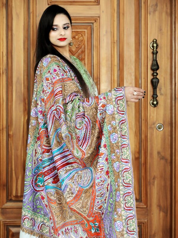 Tootoo Design Pure Pashmina Jamawar Shawl with Papier Mache Hand Embroidery