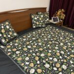 Black Raw Silk Kashmiri Embroidered Bed Cover