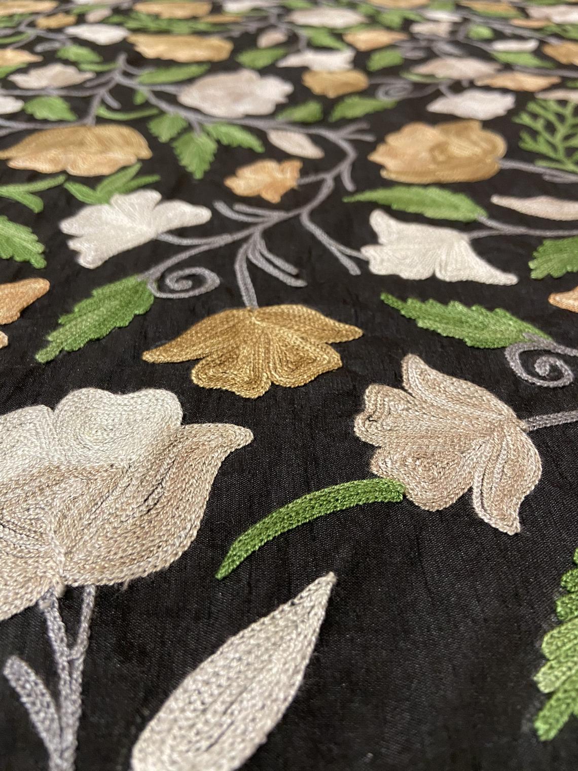 Black Raw Silk Kashmiri Embroidered Bed Cover Black Raw Silk Kashmiri Embroidered Bed Cover