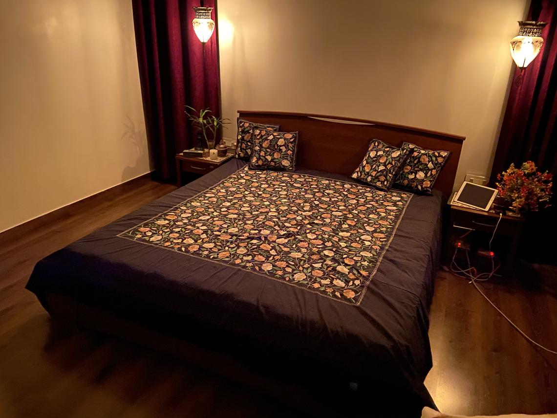 Black Raw Silk Kashmiri Embroidered Bed Cover Black Raw Silk Kashmiri Embroidered Bed Cover