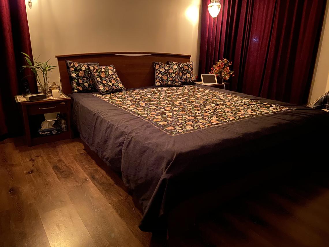 Black Raw Silk Kashmiri Embroidered Bed Cover Black Raw Silk Kashmiri Embroidered Bed Cover