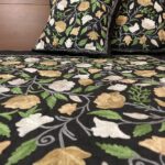 Black Raw Silk Kashmiri Embroidered Bed Cover