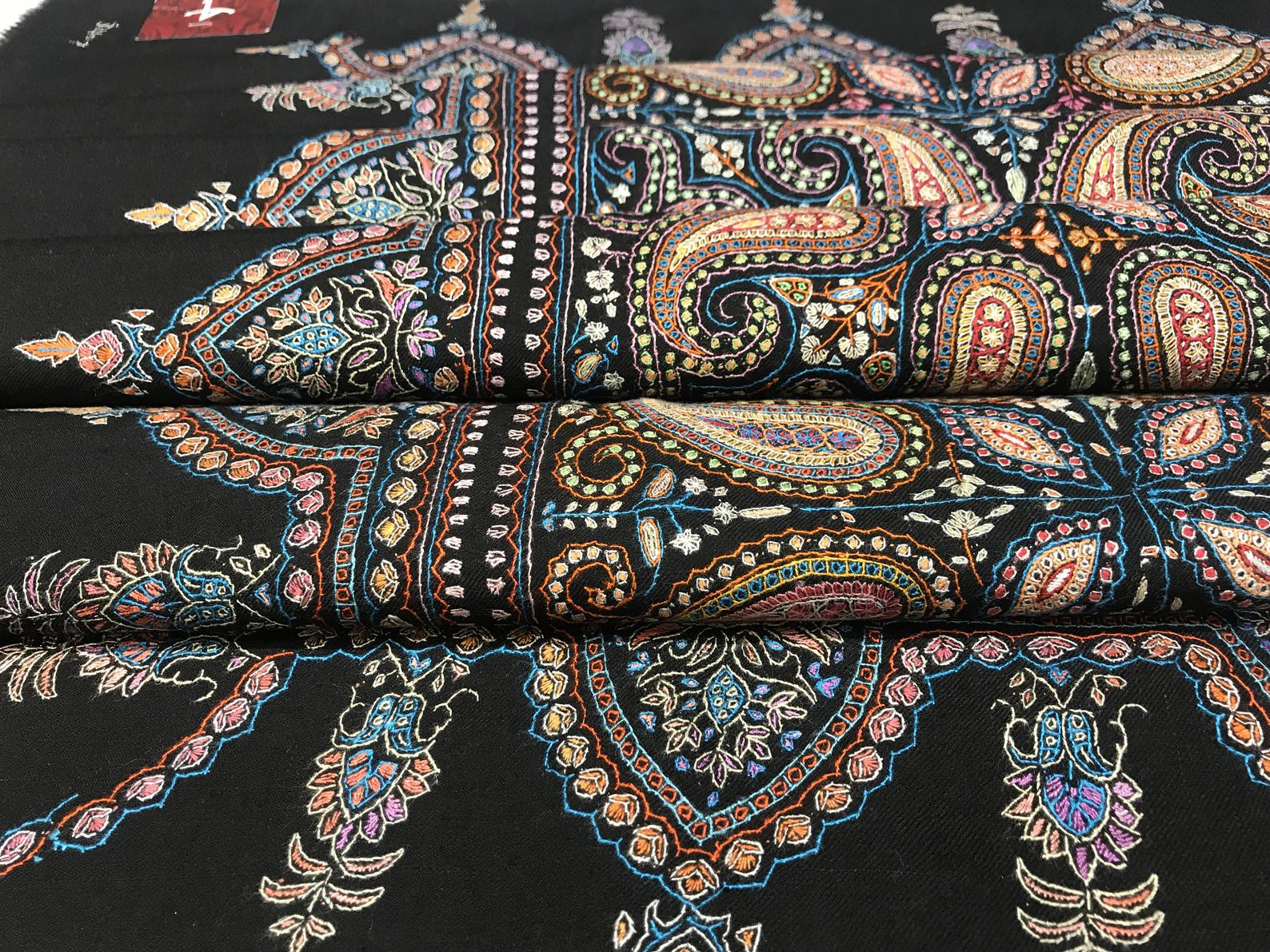 Black Allover Sozni Pure Pashmina Hand Embroidered Shawl Black Allover Sozni Pure Pashmina Hand Embroidered Shawl