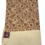 White Jamawar Sozni Pure Pashmina Hand Embroidered Shawl
