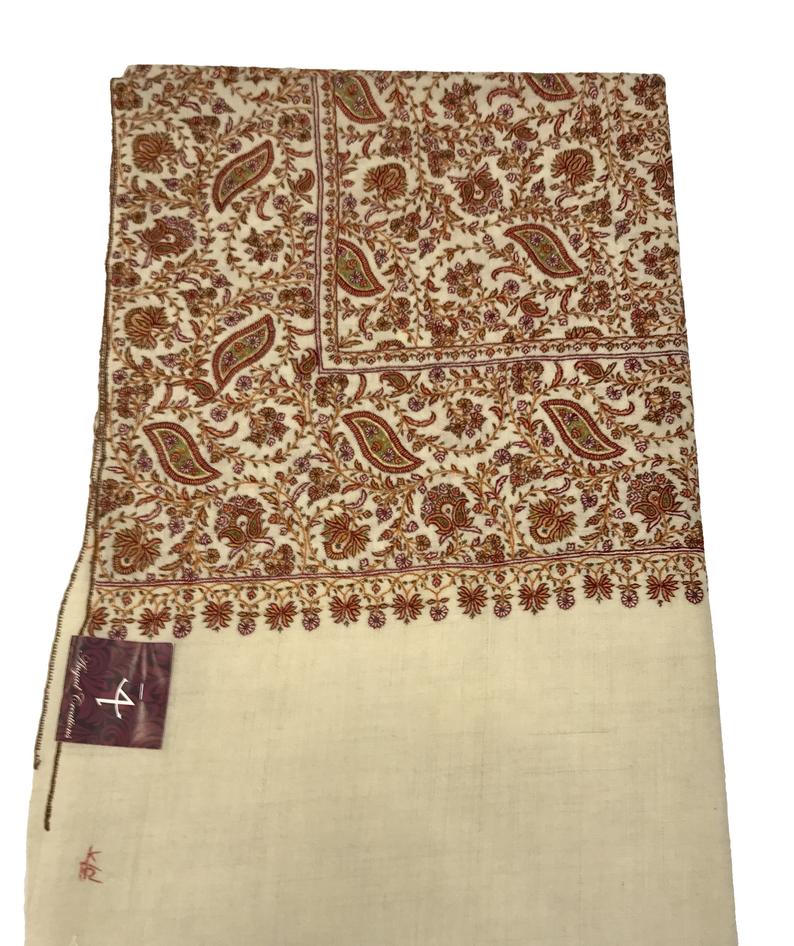 White Jamawar Sozni Pure Pashmina Hand Embroidered Shawl White Jamawar Sozni Pure Pashmina Hand Embroidered Shawl