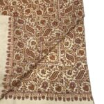 White Jamawar Sozni Pure Pashmina Hand Embroidered Shawl