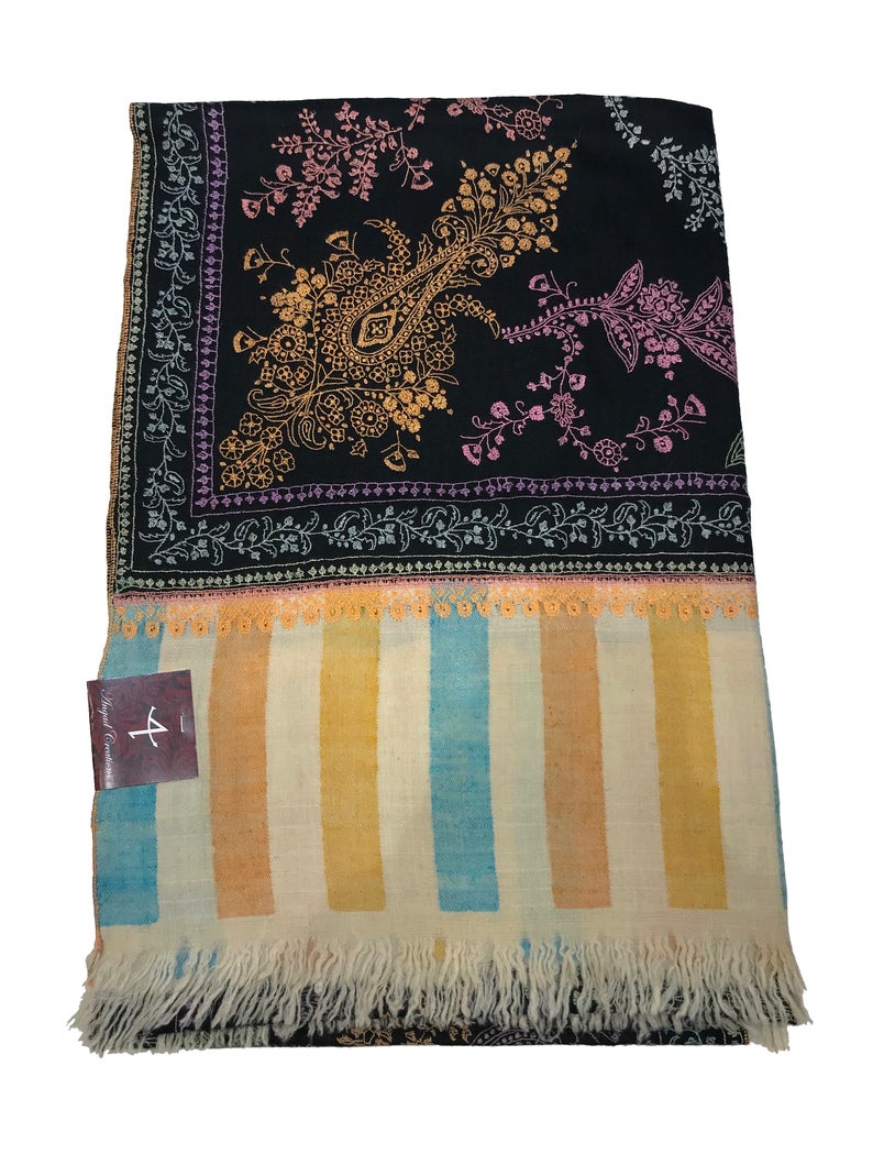 Black Allover Sozni Pure Pashmina Hand Embroidered Shawl Black Allover Sozni Pure Pashmina Hand Embroidered Shawl