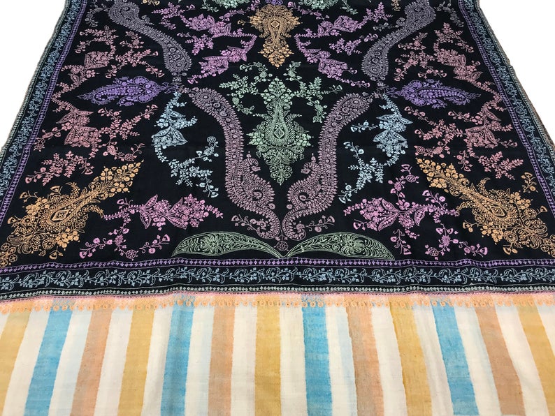 Black Allover Sozni Pure Pashmina Hand Embroidered Shawl Black Allover Sozni Pure Pashmina Hand Embroidered Shawl