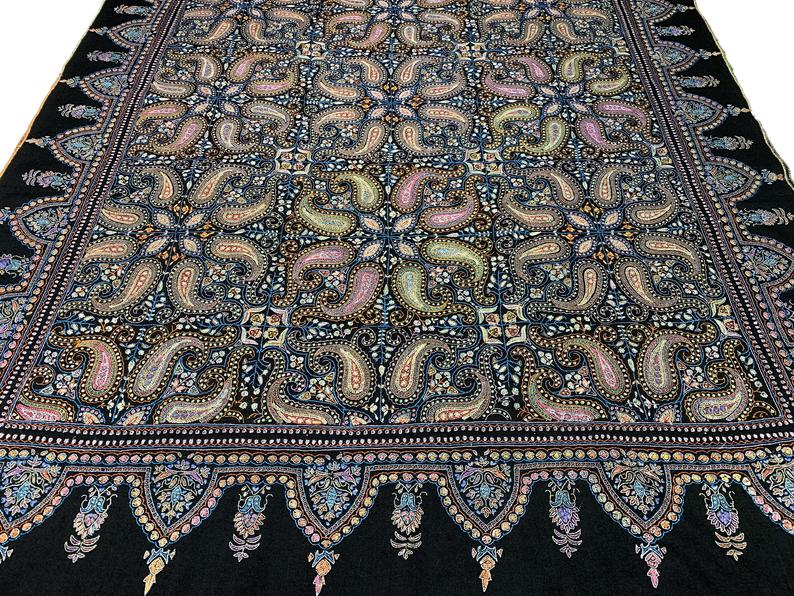 Black Allover Sozni Pure Pashmina Hand Embroidered Shawl Black Allover Sozni Pure Pashmina Hand Embroidered Shawl