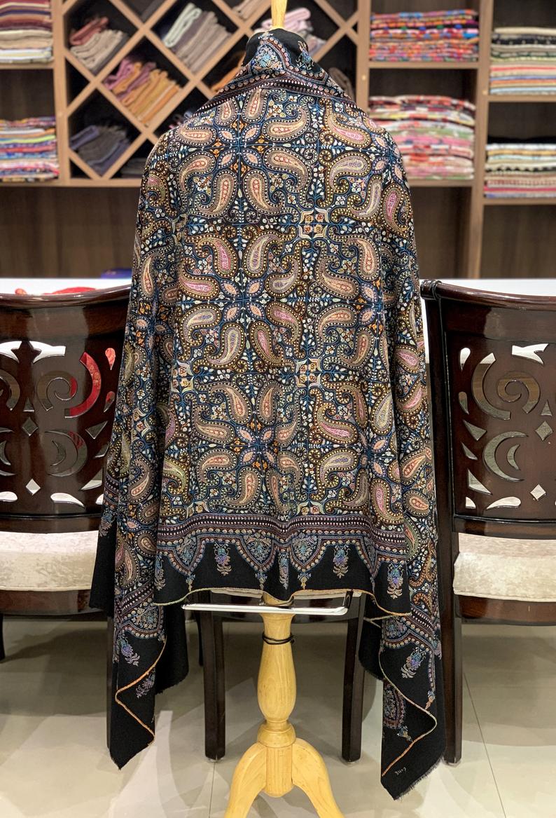 Black Allover Sozni Pure Pashmina Hand Embroidered Shawl Black Allover Sozni Pure Pashmina Hand Embroidered Shawl