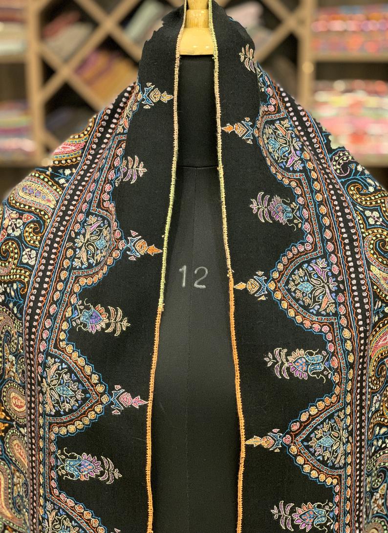 Black Allover Sozni Pure Pashmina Hand Embroidered Shawl Black Allover Sozni Pure Pashmina Hand Embroidered Shawl