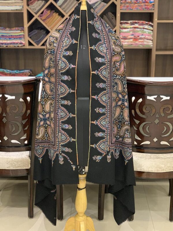 Black Allover Sozni Pure Pashmina Hand Embroidered Shawl