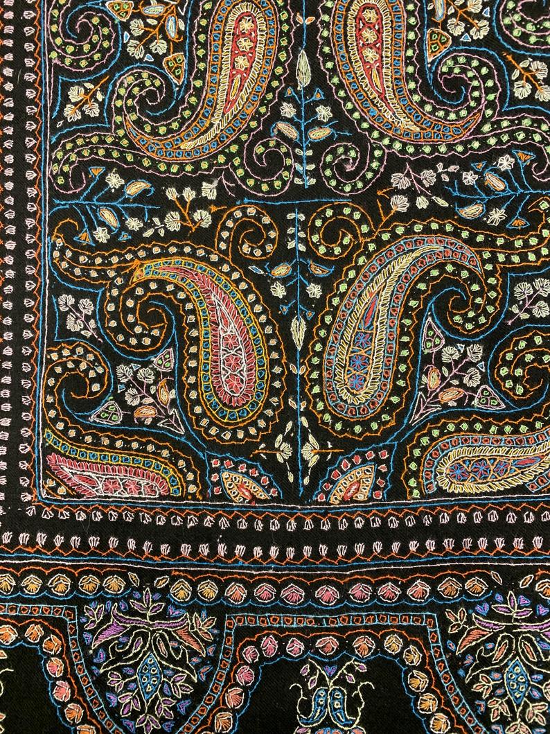 Black Allover Sozni Pure Pashmina Hand Embroidered Shawl Black Allover Sozni Pure Pashmina Hand Embroidered Shawl