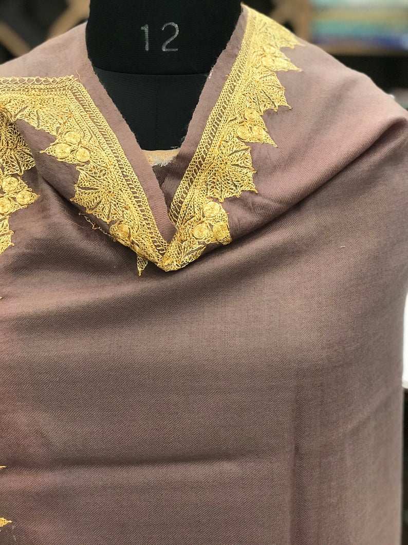 Pure Merino Wool Shawl With Tilla Hand Embroidery