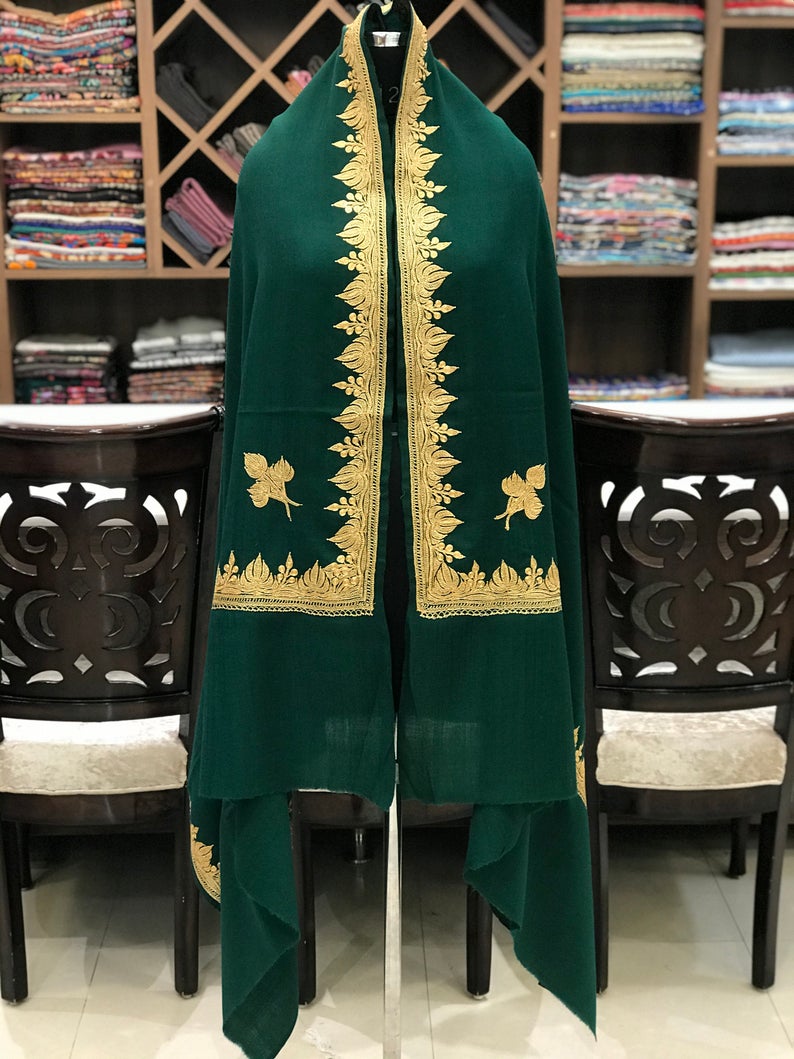 Pure Merino Wool Shawl With Tilla Hand Embroidery