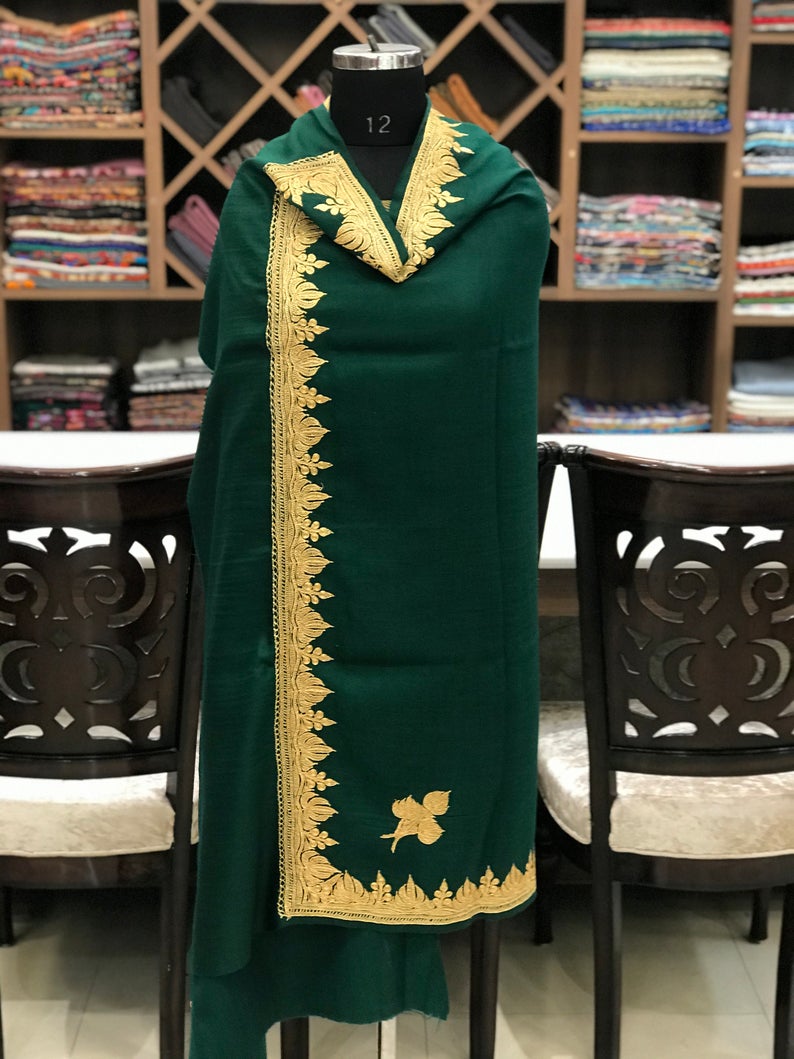 Pure Merino Wool Shawl With Tilla Hand Embroidery
