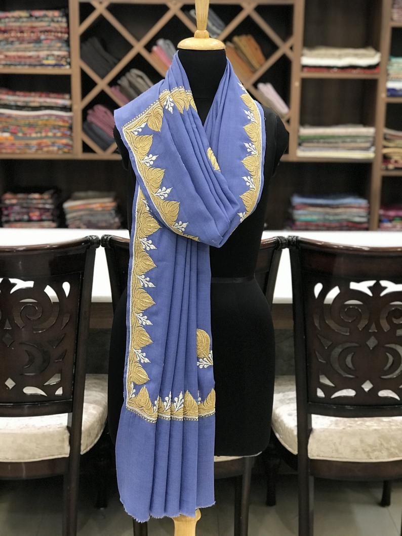 Pure Merino Wool Shawl With Tilla Hand Embroidery
