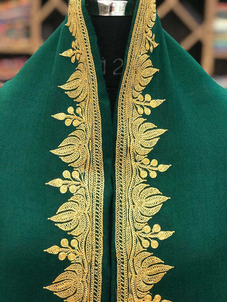 Pure Merino Wool Shawl With Tilla Hand Embroidery