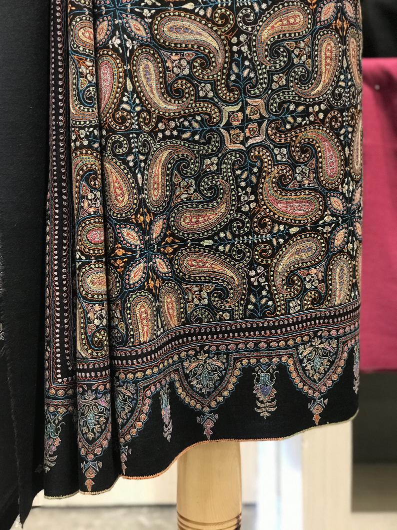 Black Allover Sozni Pure Pashmina Hand Embroidered Shawl Black Allover Sozni Pure Pashmina Hand Embroidered Shawl