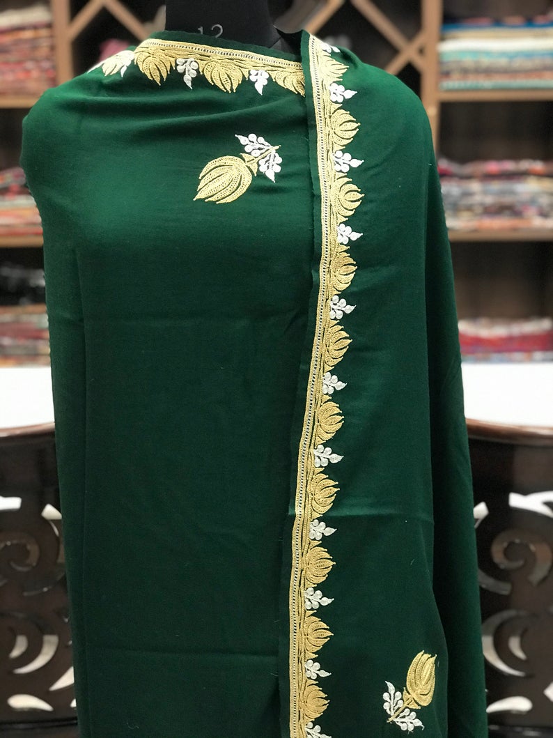 Pure Merino Wool Shawl With Tilla Hand Embroidery