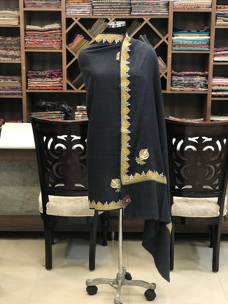 Pure Merino Wool Shawl With Tilla Hand Embroidery