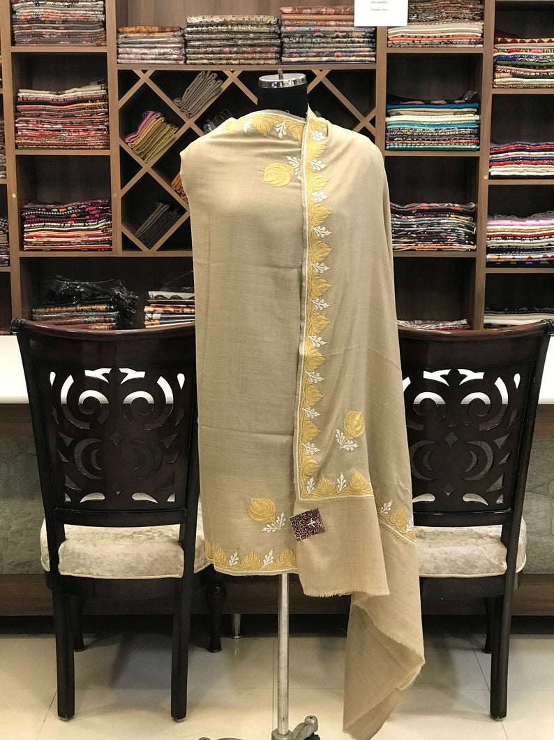 Pure Merino Wool Shawl With Tilla Hand Embroidery