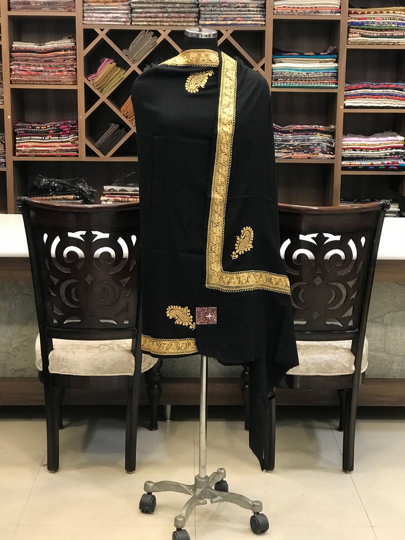 Pure Merino Wool Shawl With Tilla Hand Embroidery