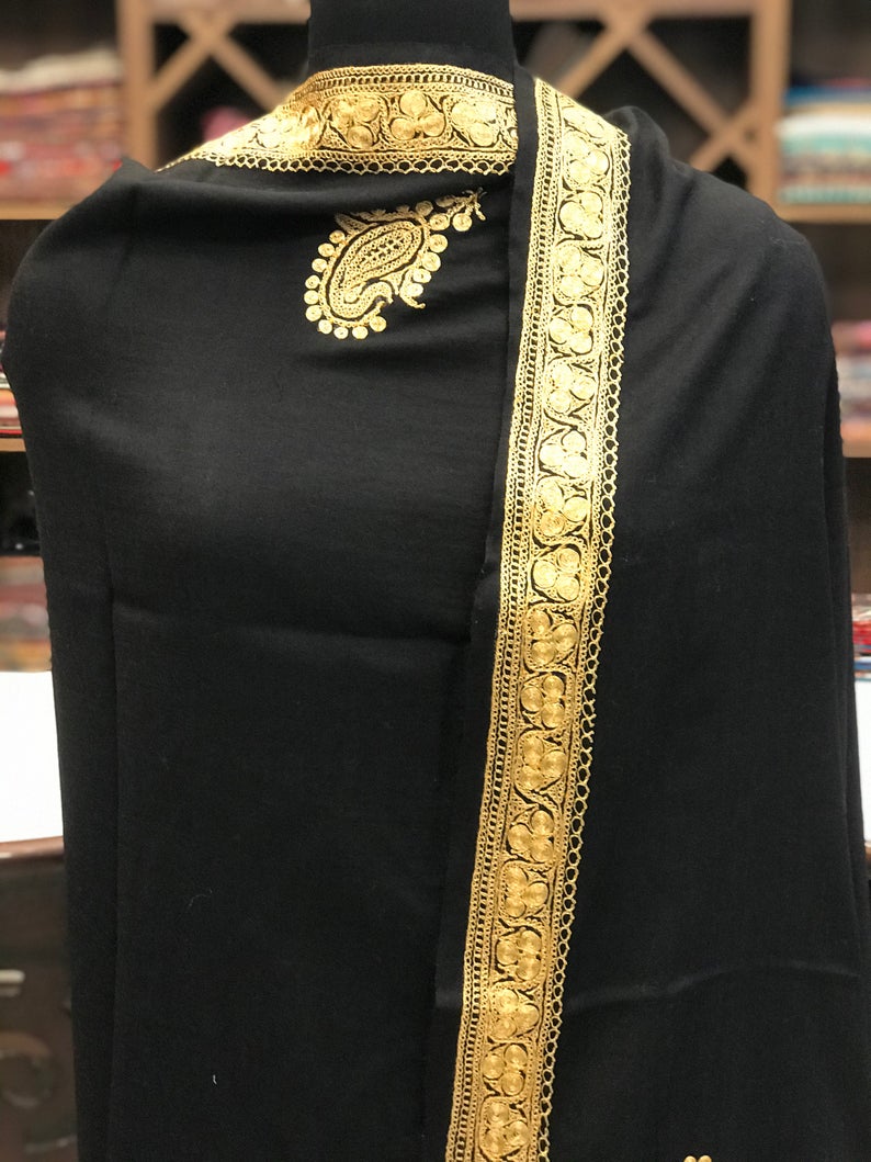 Pure Merino Wool Shawl With Tilla Hand Embroidery