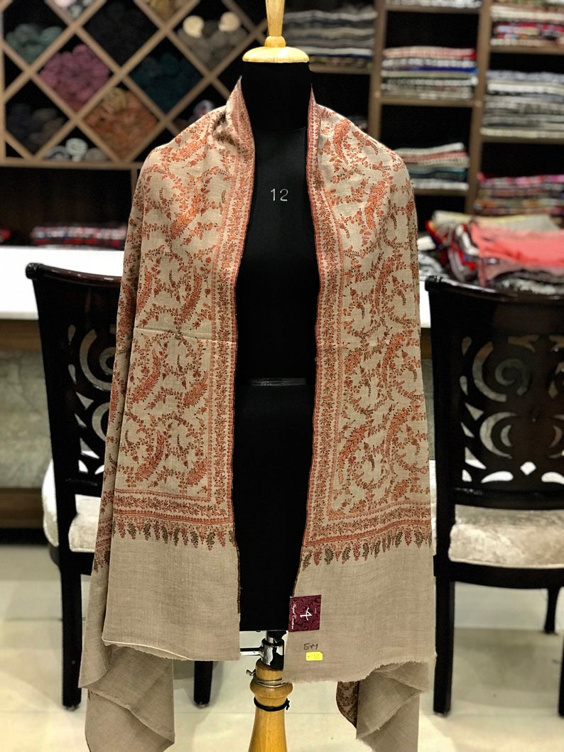 Allover Sozni Hand Embroidered Pure Pashmina Shawl