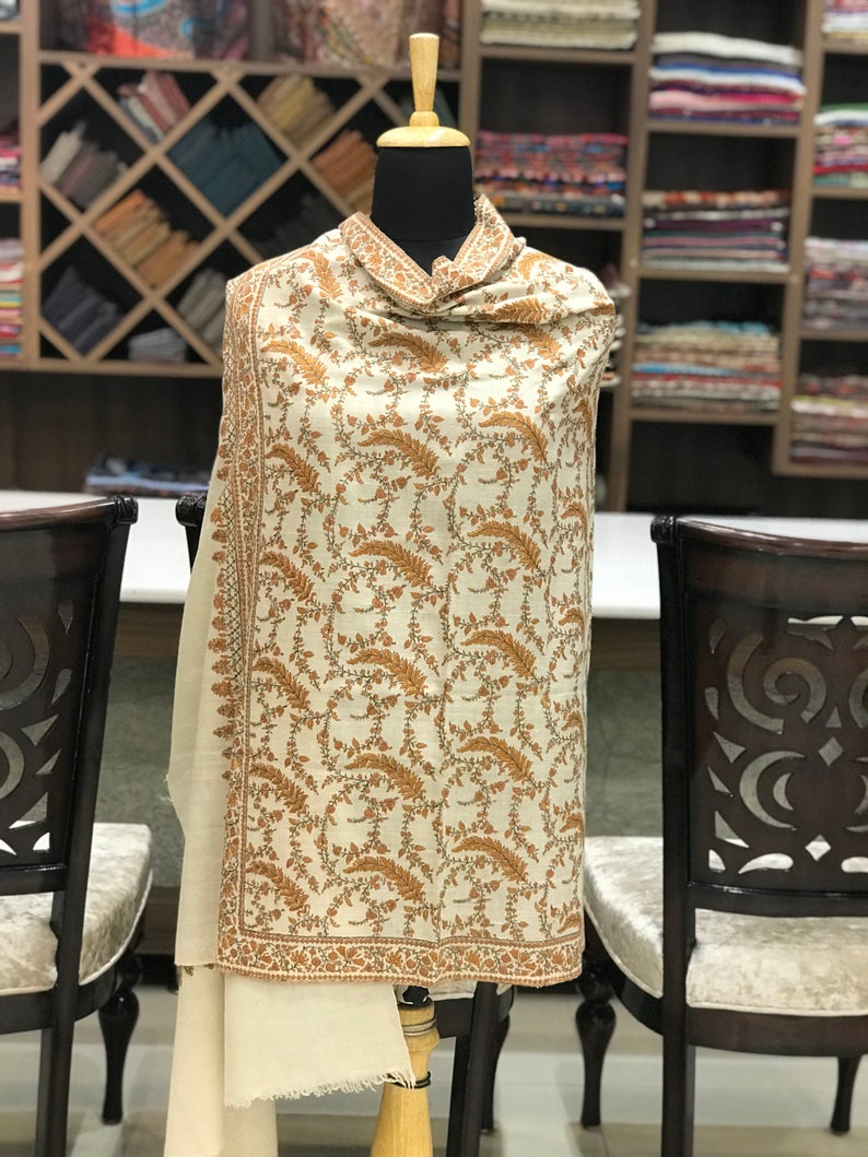 Allover Sozni Hand Embroidered Pure Pashmina Shawl Allover Sozni Hand Embroidered Pure Pashmina Shawl
