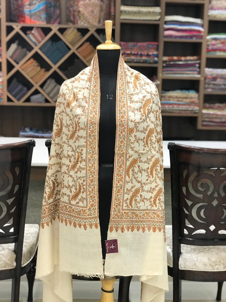 Allover Sozni Hand Embroidered Pure Pashmina Shawl Allover Sozni Hand Embroidered Pure Pashmina Shawl