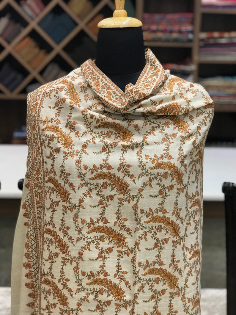 Allover Sozni Hand Embroidered Pure Pashmina Shawl Allover Sozni Hand Embroidered Pure Pashmina Shawl