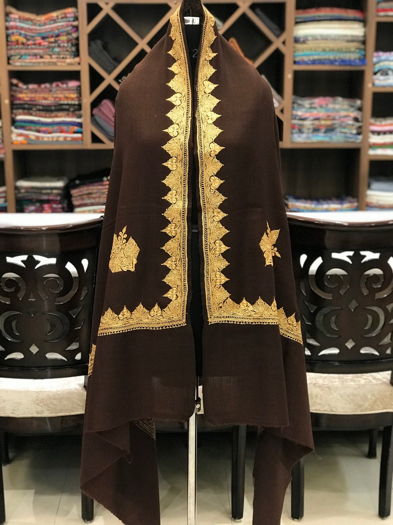 Pure Merino Wool Shawl With Tilla Hand Embroidery